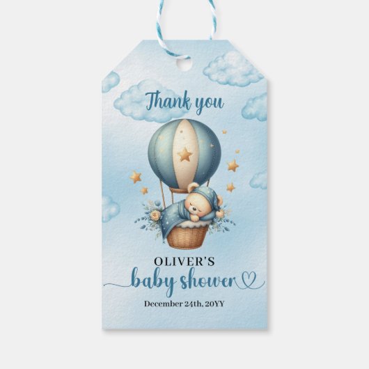 Niedlicher Teddybär blauer brauner Elfenbein Heißl Geschenkanhänger (Rückseite)