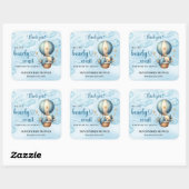 Niedlicher Teddybär blauer brauner Elfenbein Heißl Quadratischer Aufkleber (Blatt)