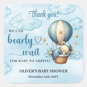 Niedlicher Teddybär blauer brauner Elfenbein Heißl Quadratischer Aufkleber