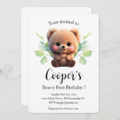 Niedlicher Teddybär boho botanischer 1. Geburtstag (Vorne/Hinten)