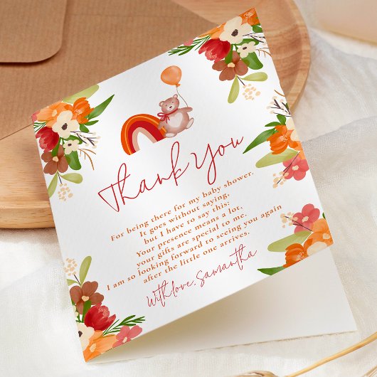 Niedlicher Teddybär danke Regenbogen Babydusche