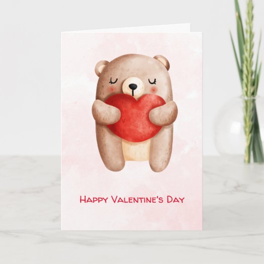 Niedlicher Teddybär, der ein Valentinisches Rotes Karte (Vorderseite)