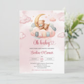 Niedlicher Teddybär, der über dem Mond schläft Einladung (Stehend Vorderseite)