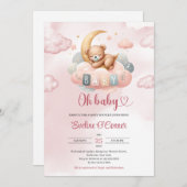 Niedlicher Teddybär, der über dem Mond schläft Einladung (Vorne/Hinten)