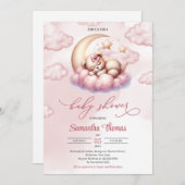 Niedlicher Teddybär, der über dem Mond schläft Einladung (Vorne/Hinten)