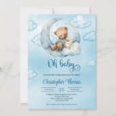 Niedlicher Teddybär, der über dem Mond schläft Einladung (Vorderseite)