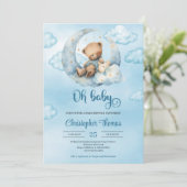 Niedlicher Teddybär, der über dem Mond schläft Einladung (Stehend Vorderseite)