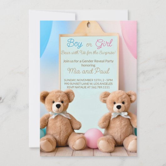 Niedlicher Teddybär - Er oder sie - Geschlechtsver Einladung (Vorderseite)