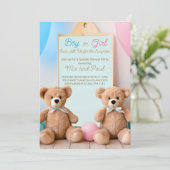 Niedlicher Teddybär - Er oder sie - Geschlechtsver Einladung (Stehend Vorderseite)