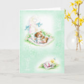 Niedlicher Teddybär für Taufe, Weihnachten Karte (Gelbe Blume)