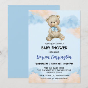 Niedlicher Teddybär Gradient Sky Baby Boy Dusche Einladung