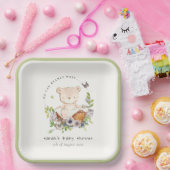 Niedlicher Teddybär in Blume Basket Grüne Babydusc Pappteller (Party)