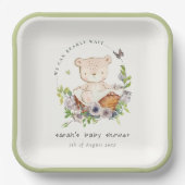 Niedlicher Teddybär in Blume Basket Grüne Babydusc Pappteller (Vorderseite)