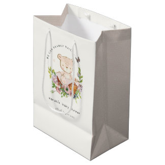 Niedlicher Teddybär in Blume Basket Pink Babydusch Mittlere Geschenktüte