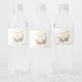 Niedlicher Teddybär in Blume Basket Pink Babydusch Wasserflaschenetikett