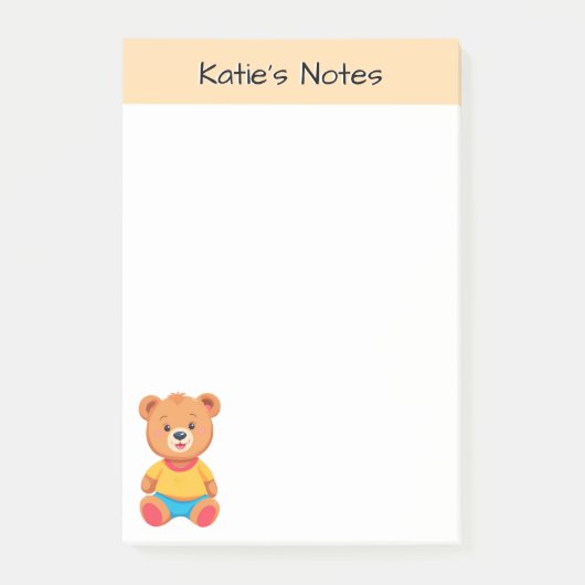 Niedlicher Teddybär Kinder Personalisiert Post-it Klebezettel (Vorderseite)