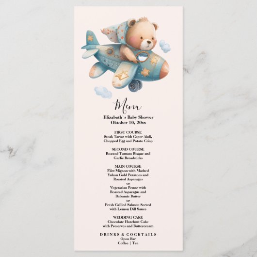 Niedlicher Teddybär Menükarte (Rückseite)