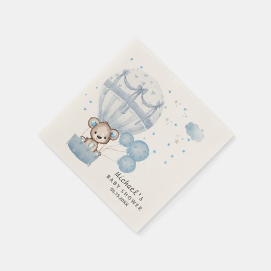 Niedlicher Teddybär mit Air Hot Balloon Napkins Serviette (Ecke)