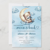 Niedlicher Teddybär mit Aquarellblau und Goldschlä Einladung (Vorderseite)