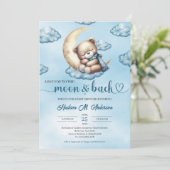 Niedlicher Teddybär mit Aquarellblau und Goldschlä Einladung (Stehend Vorderseite)