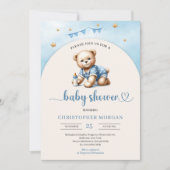 Niedlicher Teddybär mit Baby-Flaschenbock Einladung (Vorderseite)