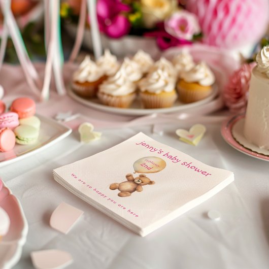 Niedlicher Teddybär mit Ballon Babydusche Serviette