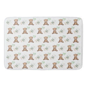 Niedlicher Teddybär mit Ballon & Grün Kinder Badematte