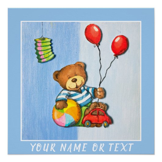 Niedlicher Teddybär mit Balloons Ball Car Kid`s Poster (Vorderseite)