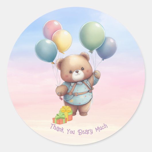 Niedlicher Teddybär mit Balloons Personalisiert Runder Aufkleber (Vorderseite)