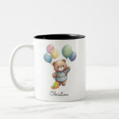 Niedlicher Teddybär mit Balloons Personalisiert Zweifarbige Tasse (Links)