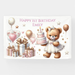 Niedlicher Teddybär mit Balloons und Geschenken Banner