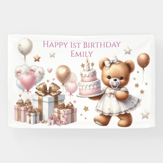 Niedlicher Teddybär mit Balloons und Geschenken Banner (Horizontal)