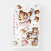 Niedlicher Teddybär mit Balloons und Geschenken Banner (Vertikal)