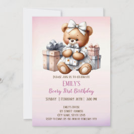 Niedlicher Teddybär mit Balloons und Geschenken Einladung