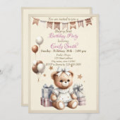 Niedlicher Teddybär mit Balloons und Geschenken Einladung (Vorne/Hinten)