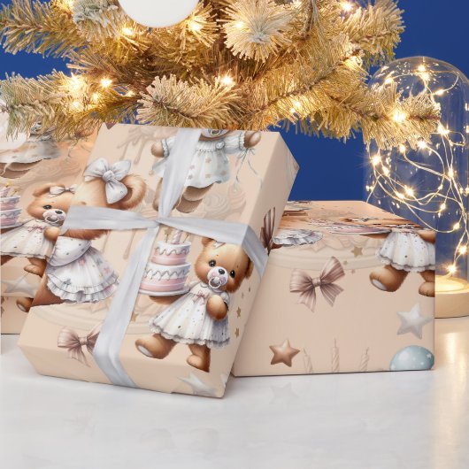 Niedlicher Teddybär mit Balloons und Geschenken Geschenkpapier (Feiertage)