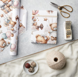 Niedlicher Teddybär mit Balloons und Geschenken Geschenkpapier