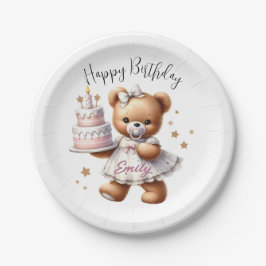 Niedlicher Teddybär mit Balloons und Geschenken Pappteller