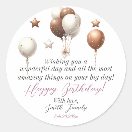 Niedlicher Teddybär mit Balloons und Geschenken Runder Aufkleber (Vorderseite)