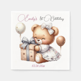 Niedlicher Teddybär mit Balloons und Geschenken Serviette
