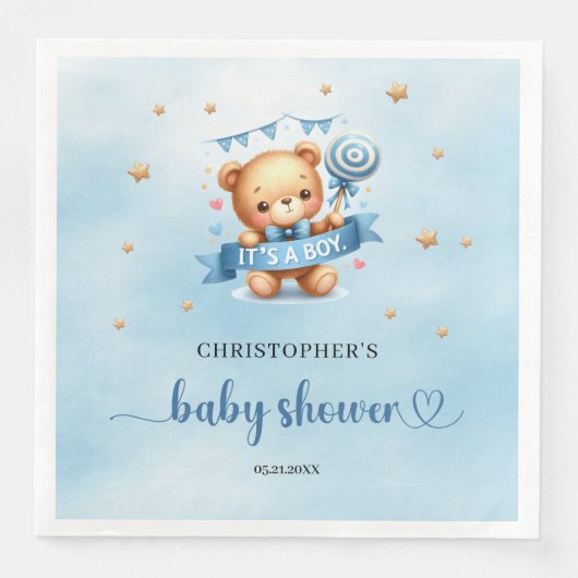 Niedlicher Teddybär mit Band, es ist eine Babydusc Serviette (Vorderseite)