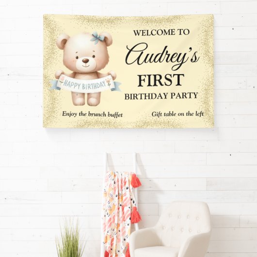 Niedlicher Teddybär mit beliebigem Alt-Brithday-Ba Banner (InSitu)