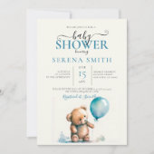 Niedlicher Teddybär mit Blue Balloon BABY Einladung (Vorderseite)