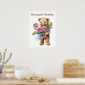 Niedlicher Teddybär mit Blume Bouquet Poster (Küche)