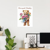 Niedlicher Teddybär mit Blume Bouquet Poster (Heimbüro)