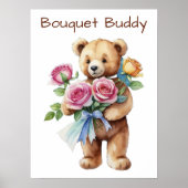 Niedlicher Teddybär mit Blume Bouquet Poster (Vorne)