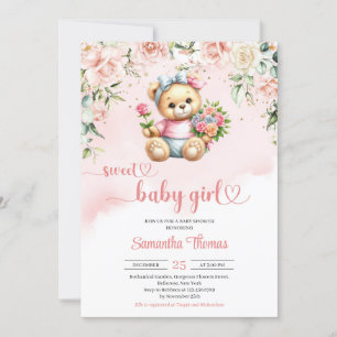 Niedlicher Teddybär mit Blume Einladung
