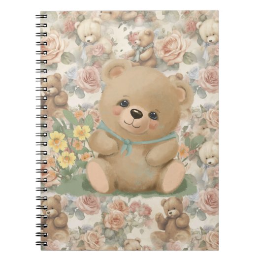 niedlicher Teddybär mit Blume Notizblock (Vorderseite)