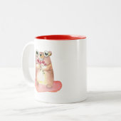 Niedlicher Teddybär mit Blume Sammeln Zweifarbige Tasse (Vorderseite Links)