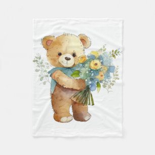 Niedlicher Teddybär mit Bouquet-Blume Fleecedecke